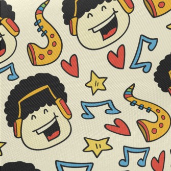 Hand Drawn Cartoon Singing Boy Midweight Cotton Poplin