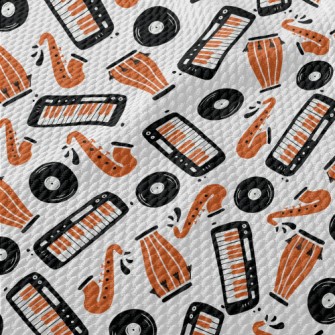 Hand Drawn Jazz Doodles Birdseye Piqué