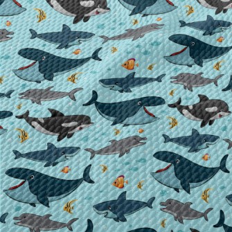 Cartoon Smiling Marine Life Birdseye Piqué