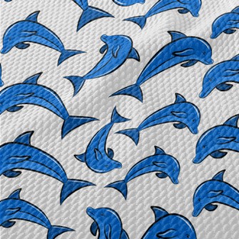 Blue Dolphin Pattern Birdseye Piqué