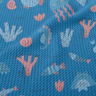 Cartoon Cute Marine Life Birdseye Piqué