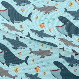 Cartoon Smiling Marine Life Waterproof Oxford