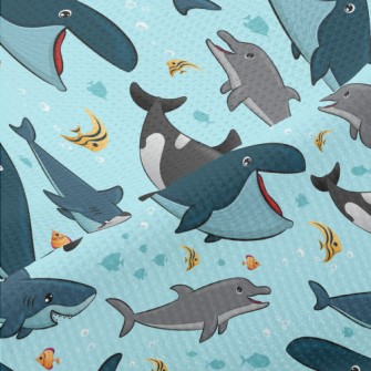 Cartoon Smiling Marine Life Piqué