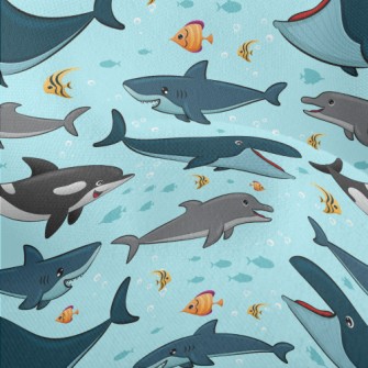 Cartoon Smiling Marine Life Lightweight Performance Linen