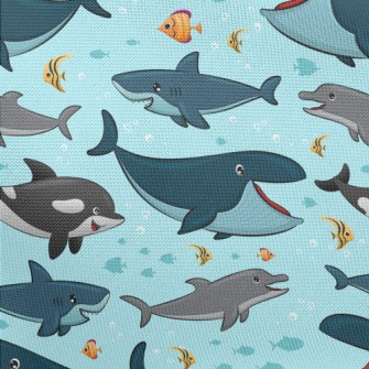 Cartoon Smiling Marine Life Pongee
