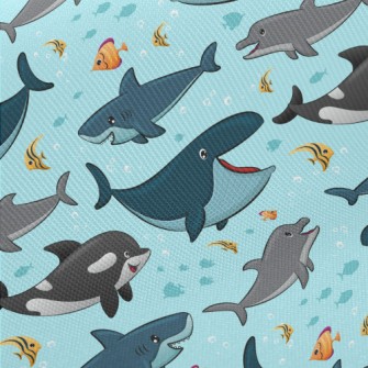 Cartoon Smiling Marine Life Midweight Cotton Poplin