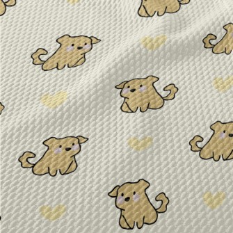 Cartoon Puppy With Love Heart Birdseye Piqué