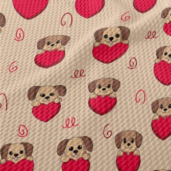 Cute Puppy Holding Love Heart Birdseye Piqué