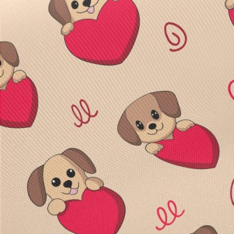 Cute Puppy Holding Love Heart Twill