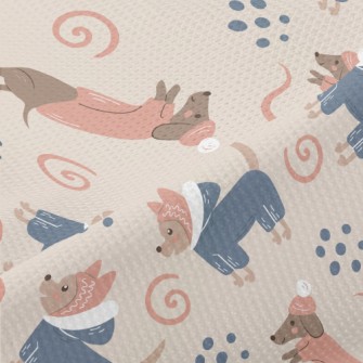 Dachshund Skating In Winter Piqué