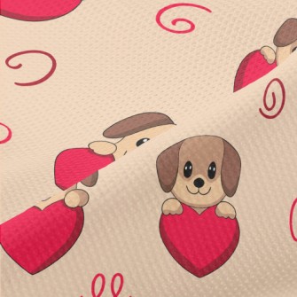 Cute Puppy Holding Love Heart Piqué