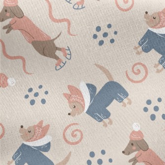 Dachshund Skating In Winter Jersey Backed Fleece
