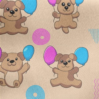 Cute Puppy Holding Balloons Jersey Backed Fleece