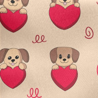 Cute Puppy Holding Love Heart Jersey Backed Fleece