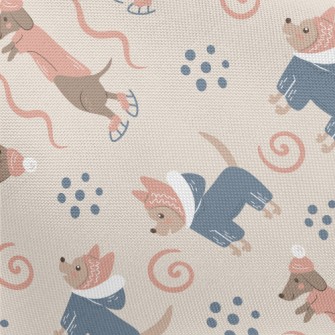 Dachshund Skating In Winter Pongee