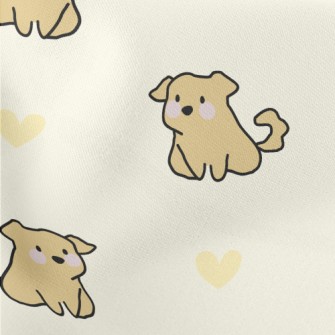 Cartoon Puppy With Love Heart Lightweight Cotton Poplin