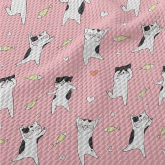 Happy Cat Dancing Birdseye Piqué