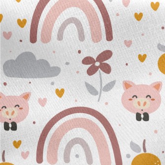 Cartoon Happy Pig Jersey Backed Fleece