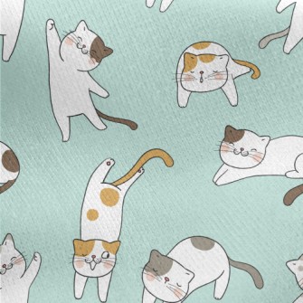 Hand Drawn Lively Cat Jersey Backed Fleece