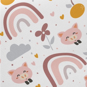 Cartoon Happy Pig Midweight Cotton Poplin