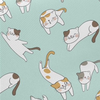 Hand Drawn Lively Cat Midweight Cotton Poplin