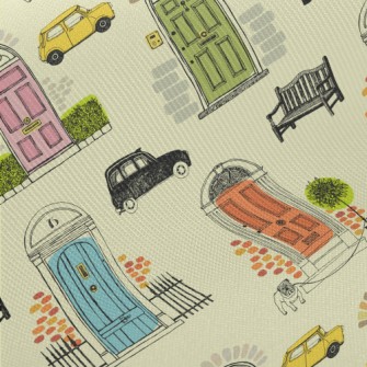 Hand Painted Colorful Door Midweight Cotton Poplin
