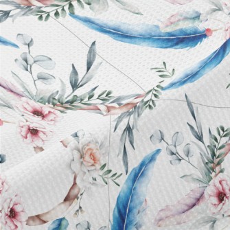 Hand Drawn Colorful Floral Fea Piqué