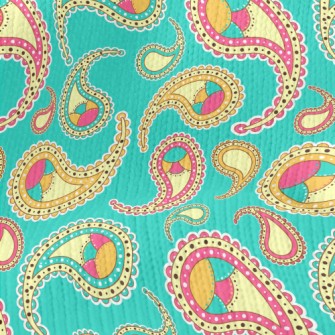 Colorful Paisley Flowers Stretch Jersey