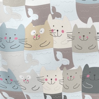 Clumsy And Silly Mermaid Cat Lightweight Cotton Poplin