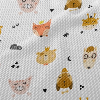 Cute Animal Heads Birdseye Piqué