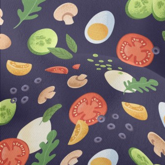 Hand Drawn Fresh Vegetables Lightweight Performance Linen