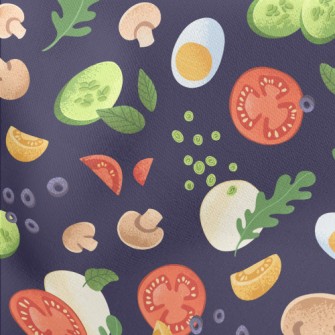Hand Drawn Fresh Vegetables Lightweight Cotton Poplin