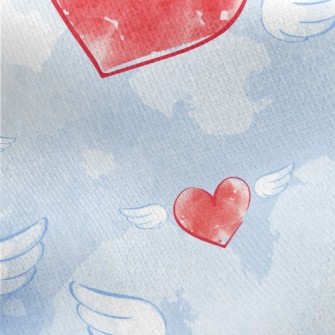 Watercolor Love Heart Wings Jersey Backed Fleece