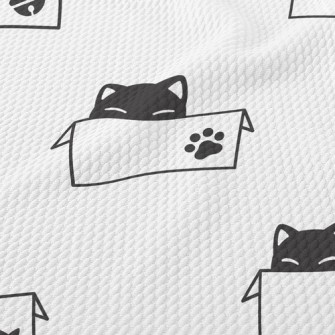Cute Cardboard Box Cat Birdseye Piqué