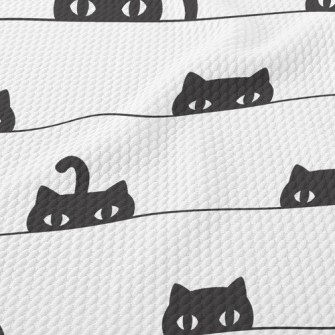 Peeping Black Cat With Big Eye Birdseye Piqué