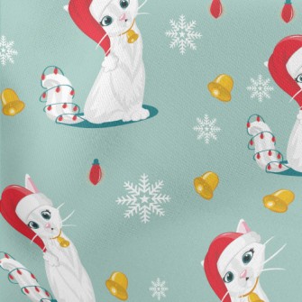 Beautiful Christmas Kitten Lightweight Cotton Poplin