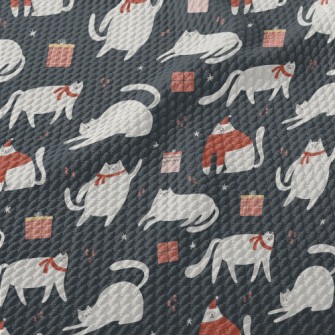 Christmas White Cat And Gifts Birdseye Piqué