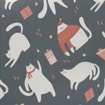 Christmas White Cat And Gifts Twill
