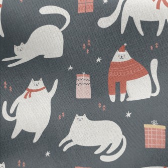 Christmas White Cat And Gifts Jersey Backed Fleece