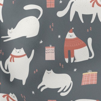 Christmas White Cat And Gifts Lightweight Cotton Poplin