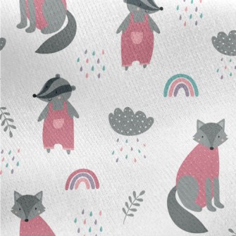 Cute Wolf And Playful Badger Jersey Backed Fleece