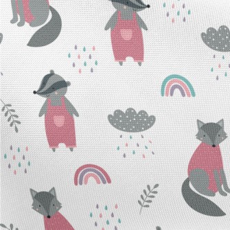 Cute Wolf And Playful Badger Pongee