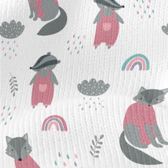 Cute Wolf And Playful Badger Stretch Jersey