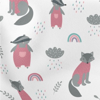 Cute Wolf And Playful Badger Lightweight Cotton Poplin