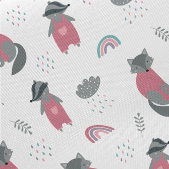 Cute Wolf And Playful Badger Midweight Cotton Poplin