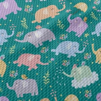 Baby Elephants Playing Casuall Birdseye Piqué