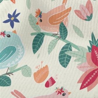 Colorful Birds And Flowers In  Terry