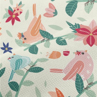 Colorful Birds And Flowers In  Performance Linen