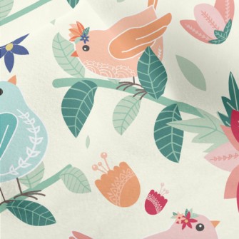 Colorful Birds And Flowers In  Micro Fleece