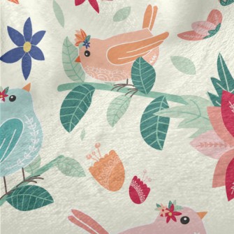 Colorful Birds And Flowers In  Minky